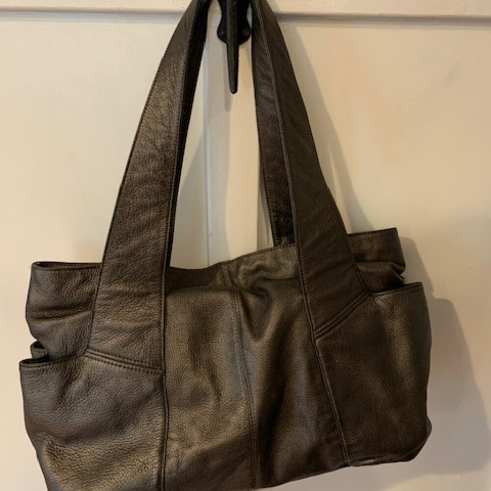 Garnet Hill Gray/Silver Leather Tote Bag or Diaper Bag